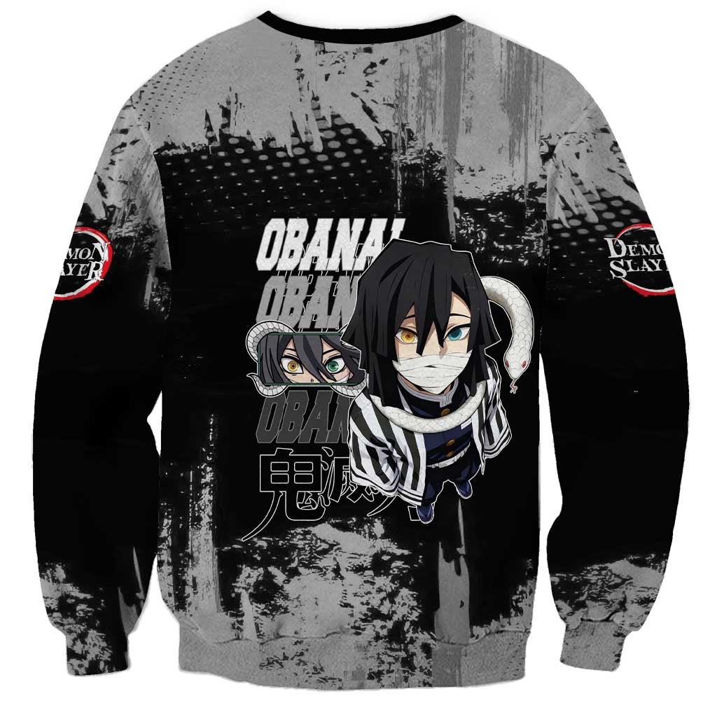Obanai Iguro Demon Slayer Monochrome Sweatshirt Design with Snake and Grunge Texture - The Mazicc