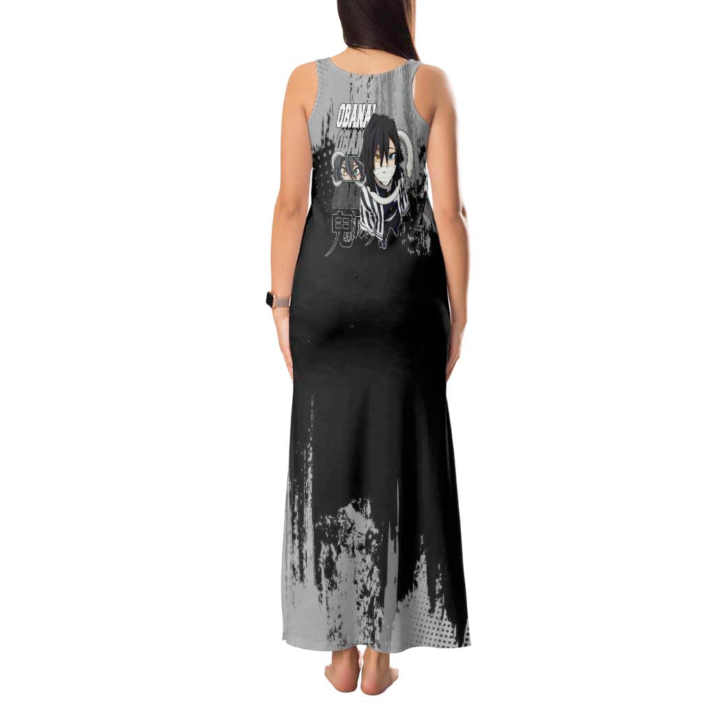 Obanai Iguro Demon Slayer Monochrome Tank Maxi Dress Design with Snake and Grunge Texture - The Mazicc