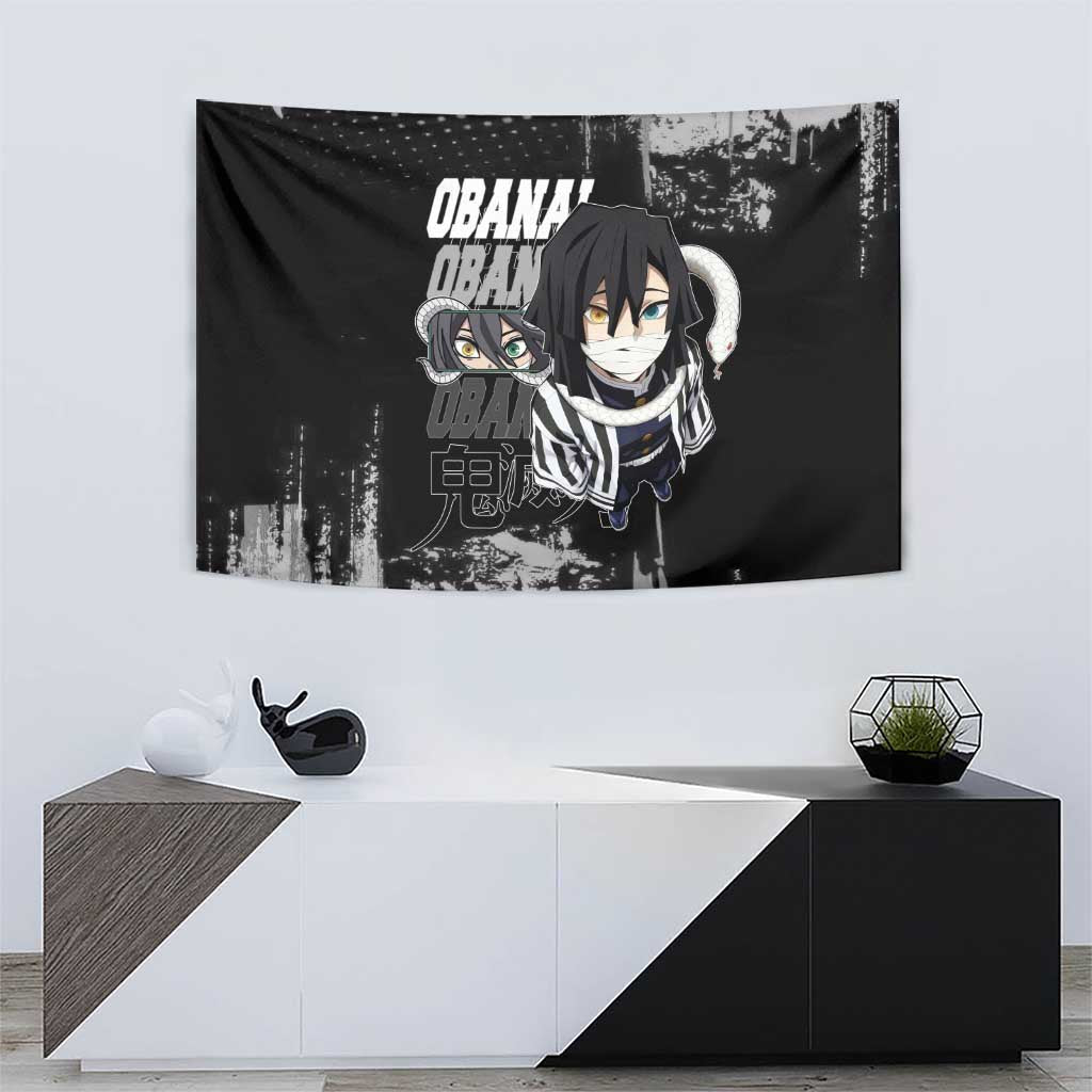 Obanai Iguro Demon Slayer Monochrome Tapestry Design with Snake and Grunge Texture - The Mazicc