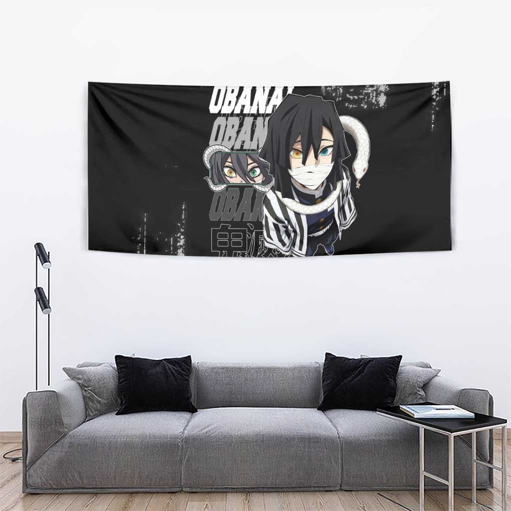 Obanai Iguro Demon Slayer Monochrome Tapestry Design with Snake and Grunge Texture - The Mazicc