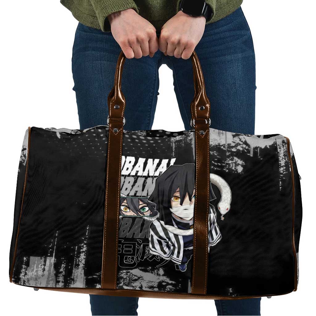 Obanai Iguro Demon Slayer Monochrome Travel Bag Design with Snake and Grunge Texture - The Mazicc