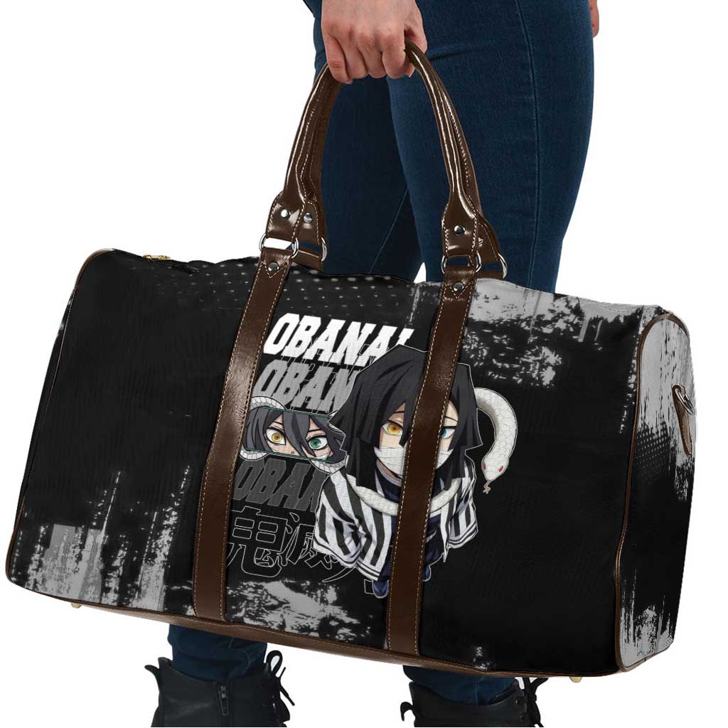 Obanai Iguro Demon Slayer Monochrome Travel Bag Design with Snake and Grunge Texture - The Mazicc