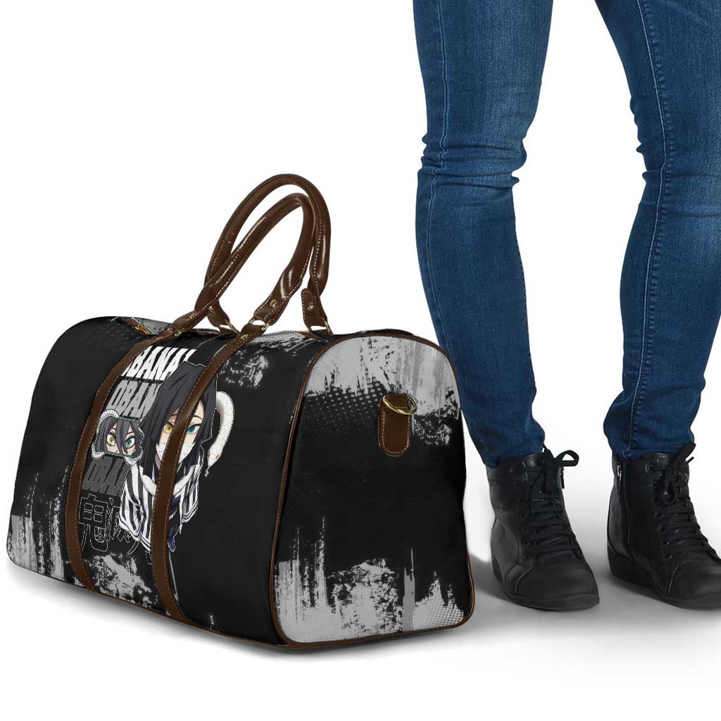 Obanai Iguro Demon Slayer Monochrome Travel Bag Design with Snake and Grunge Texture - The Mazicc