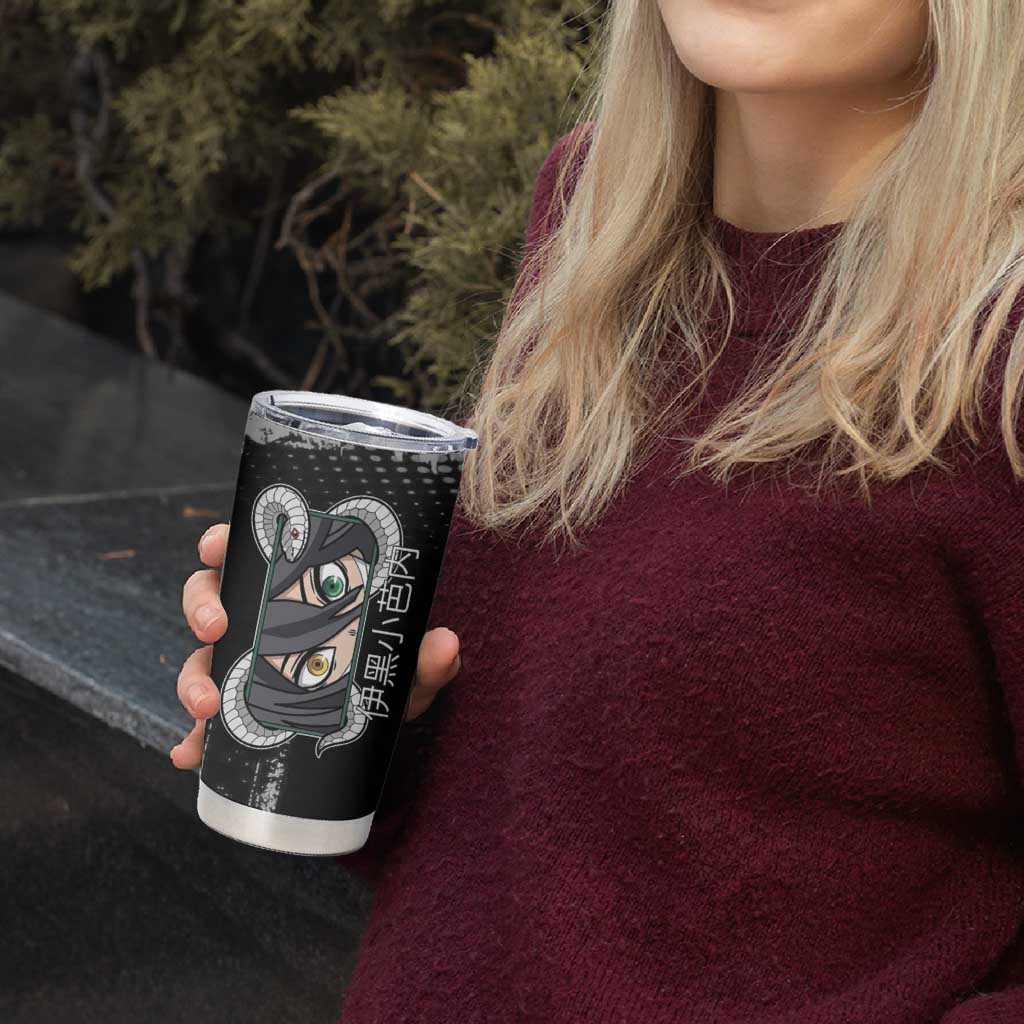 Obanai Iguro Demon Slayer Monochrome Tumbler Cup Design with Snake and Grunge Texture - The Mazicc
