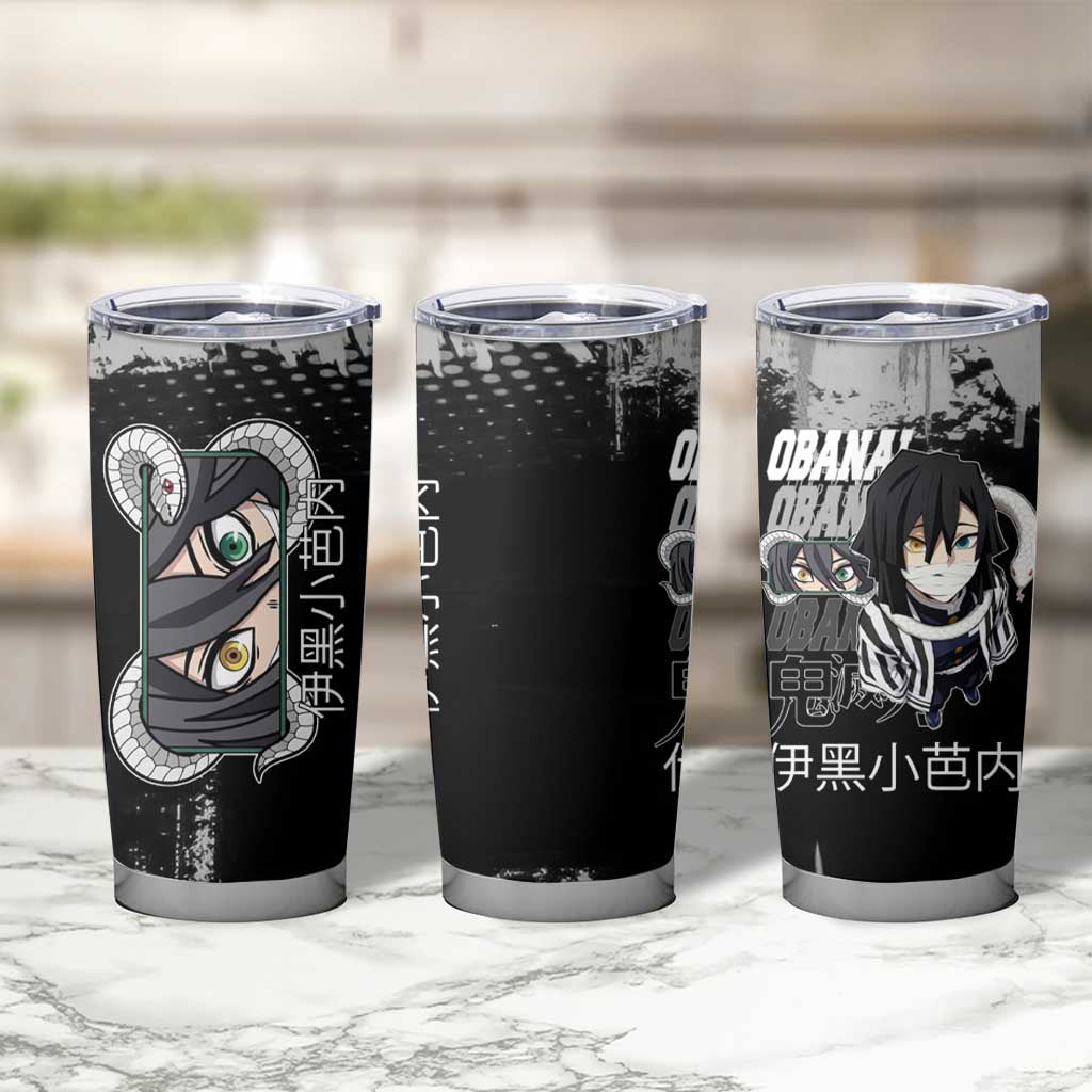 Obanai Iguro Demon Slayer Monochrome Tumbler Cup Design with Snake and Grunge Texture - The Mazicc