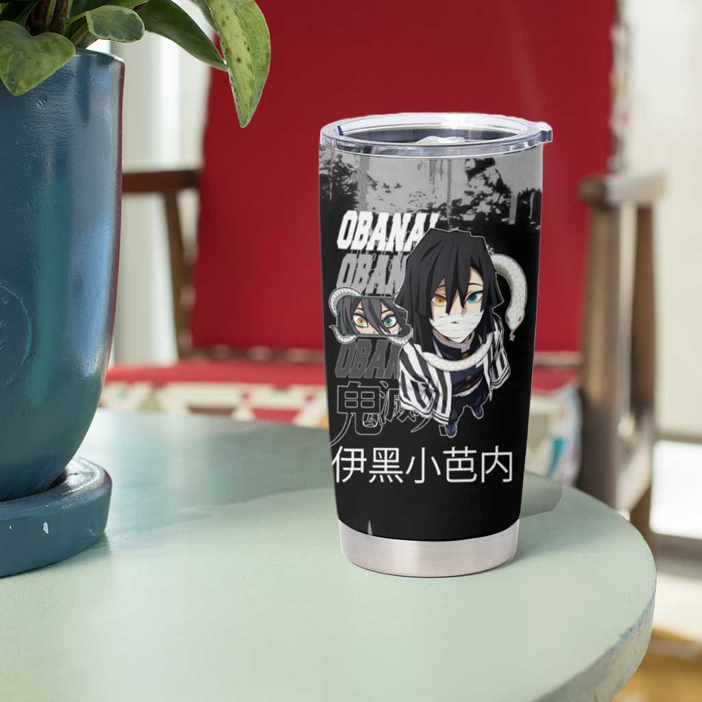 Obanai Iguro Demon Slayer Monochrome Tumbler Cup Design with Snake and Grunge Texture - The Mazicc