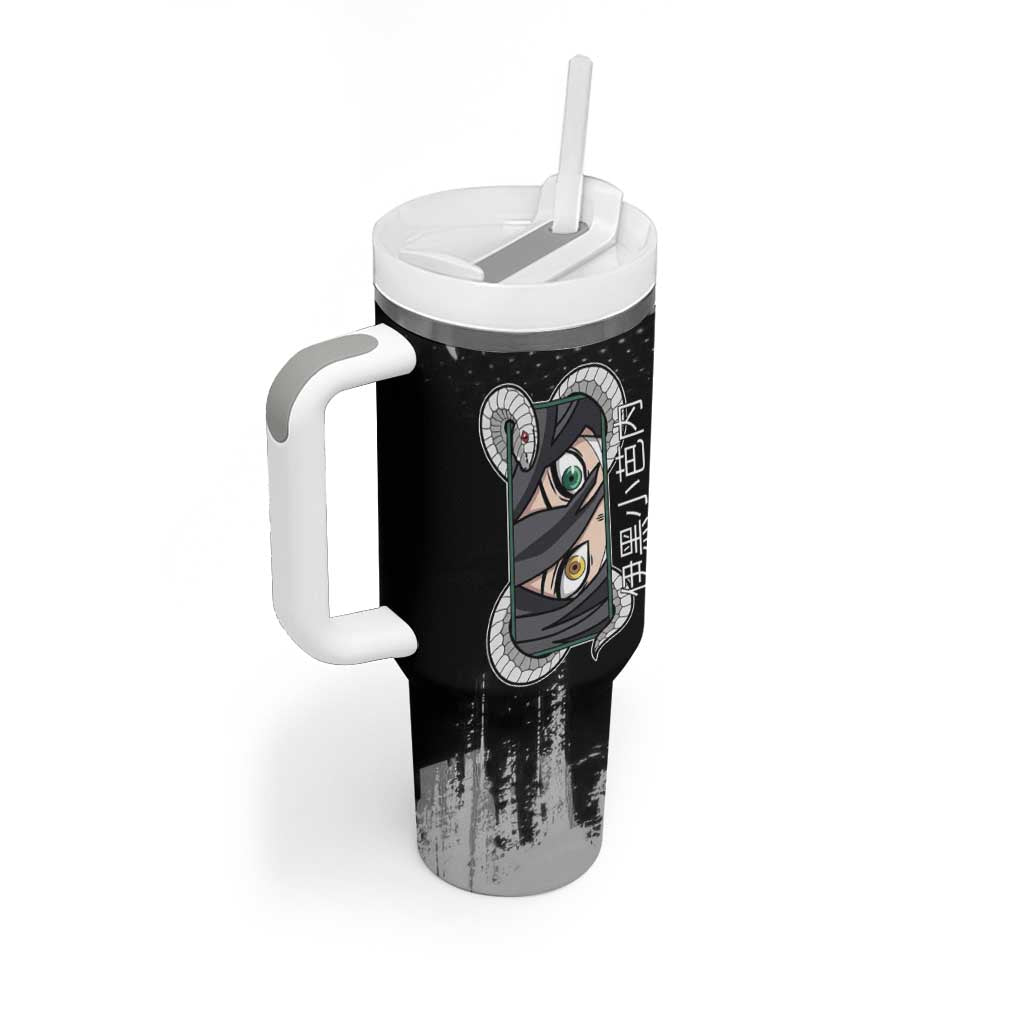 Obanai Iguro Demon Slayer Monochrome Tumbler With Handle Design with Snake and Grunge Texture - The Mazicc