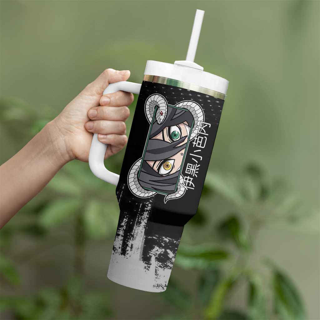 Obanai Iguro Demon Slayer Monochrome Tumbler With Handle Design with Snake and Grunge Texture - The Mazicc