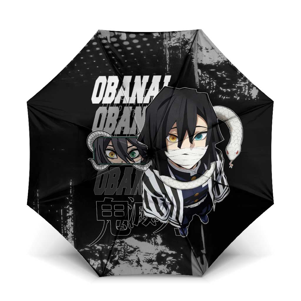 Obanai Iguro Demon Slayer Monochrome Umbrella Design with Snake and Grunge Texture - The Mazicc