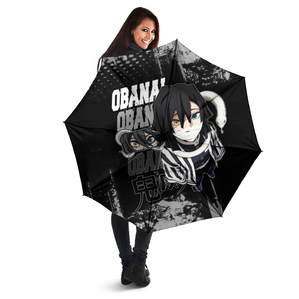 Obanai Iguro Demon Slayer Monochrome Umbrella Design with Snake and Grunge Texture - The Mazicc