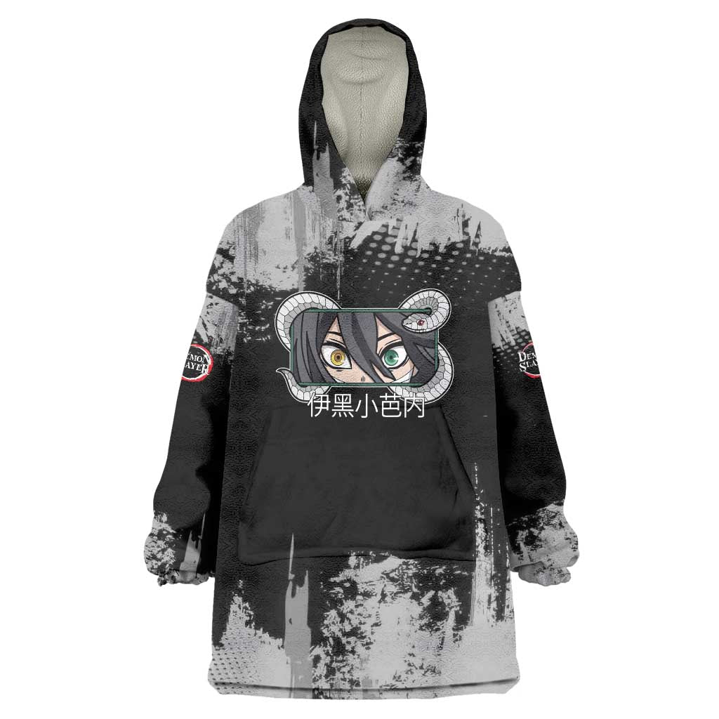 Obanai Iguro Demon Slayer Monochrome Wearable Blanket Hoodie Design with Snake and Grunge Texture - The Mazicc