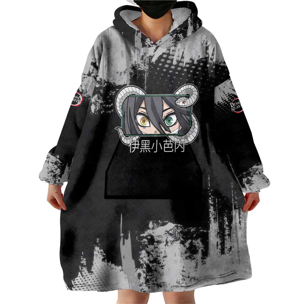 Obanai Iguro Demon Slayer Monochrome Wearable Blanket Hoodie Design with Snake and Grunge Texture - The Mazicc