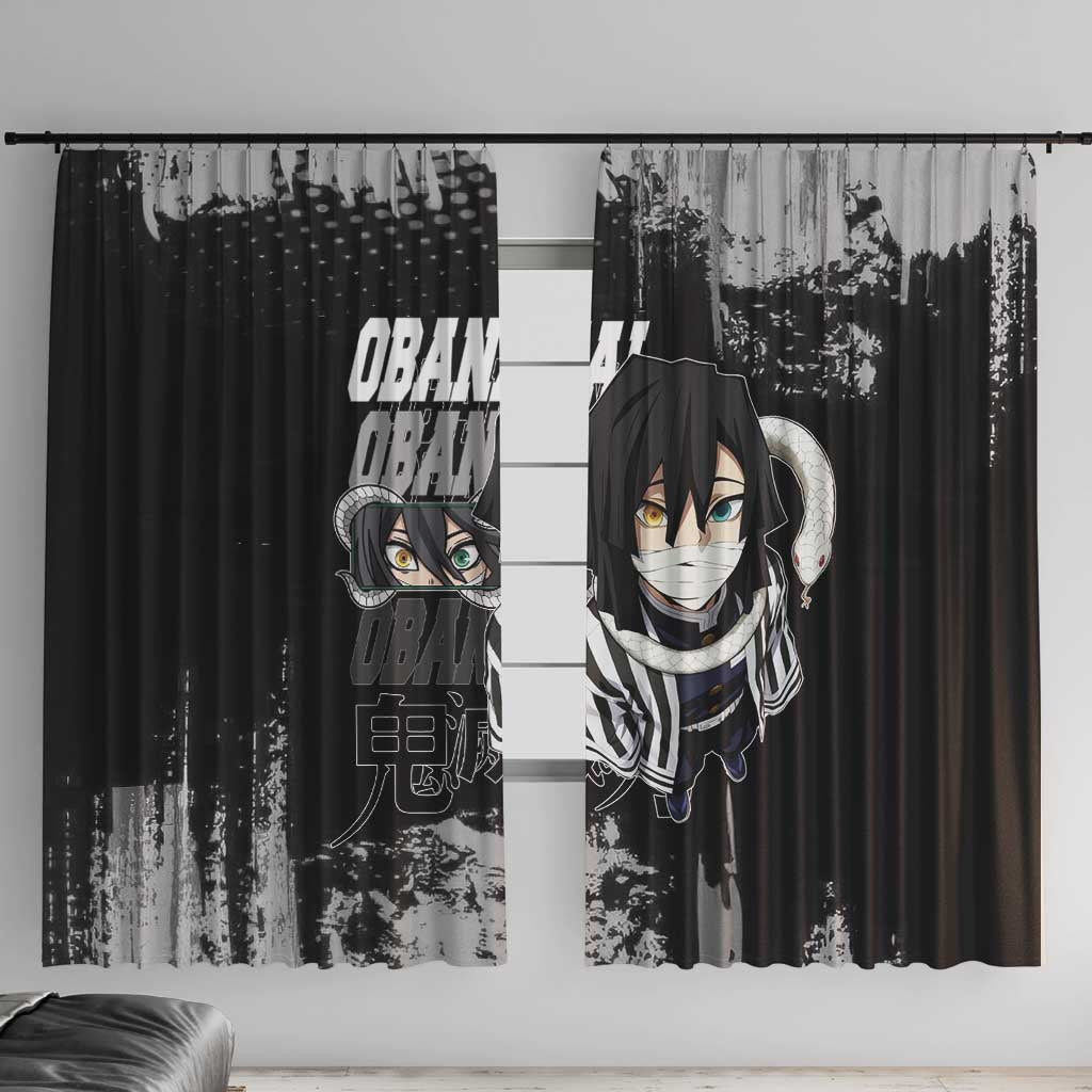 Obanai Iguro Demon Slayer Monochrome Window Curtain Design with Snake and Grunge Texture - The Mazicc