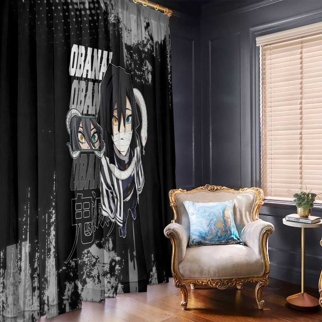 Obanai Iguro Demon Slayer Monochrome Window Curtain Design with Snake and Grunge Texture - The Mazicc