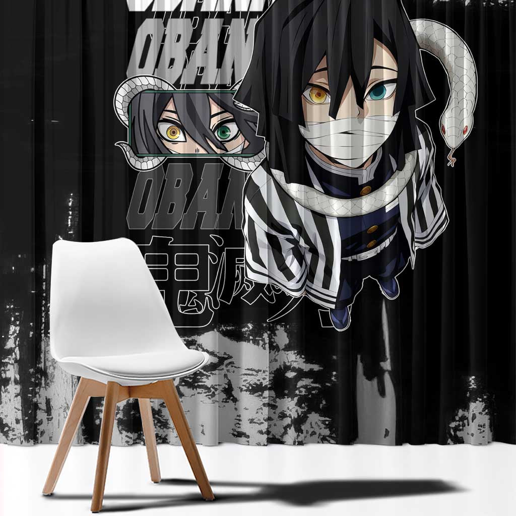 Obanai Iguro Demon Slayer Monochrome Window Curtain Design with Snake and Grunge Texture - The Mazicc