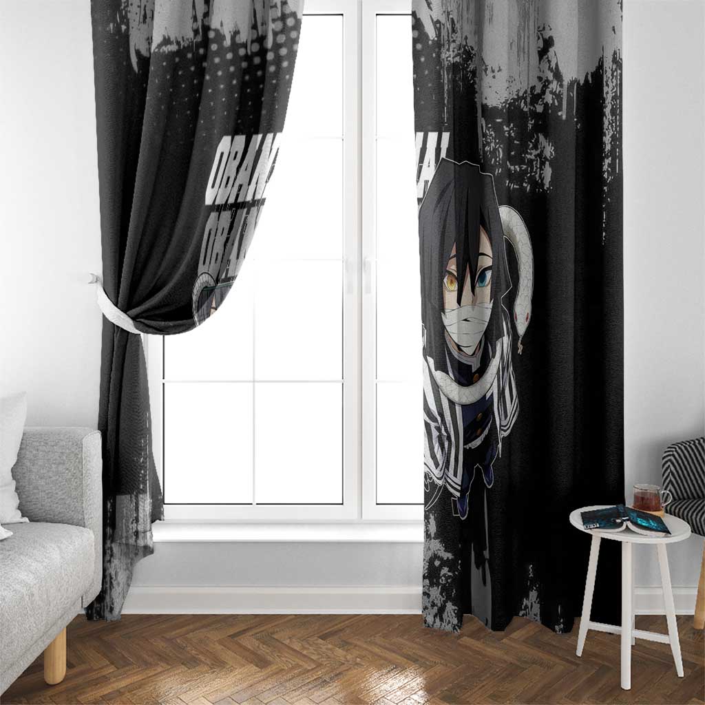 Obanai Iguro Demon Slayer Monochrome Window Curtain Design with Snake and Grunge Texture - The Mazicc