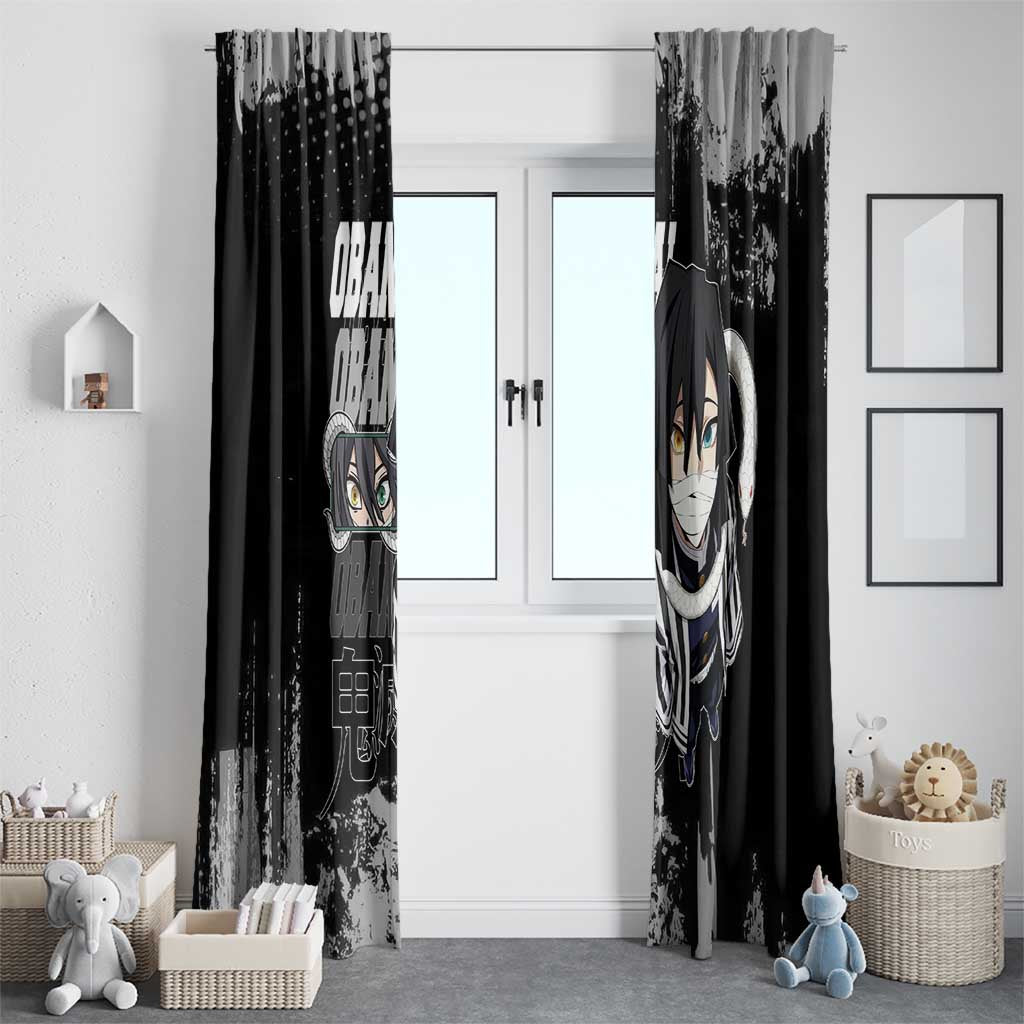 Obanai Iguro Demon Slayer Monochrome Window Curtain Design with Snake and Grunge Texture - The Mazicc