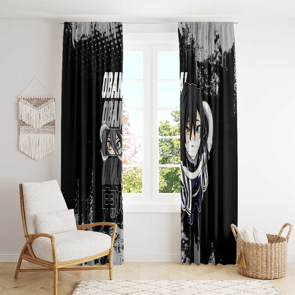 Obanai Iguro Demon Slayer Monochrome Window Curtain Design with Snake and Grunge Texture - The Mazicc