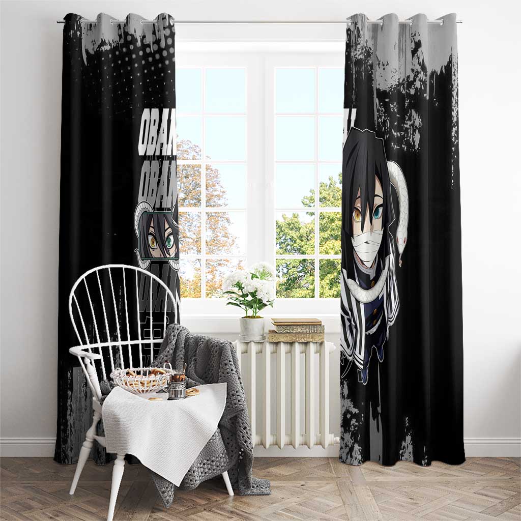 Obanai Iguro Demon Slayer Monochrome Window Curtain Design with Snake and Grunge Texture - The Mazicc