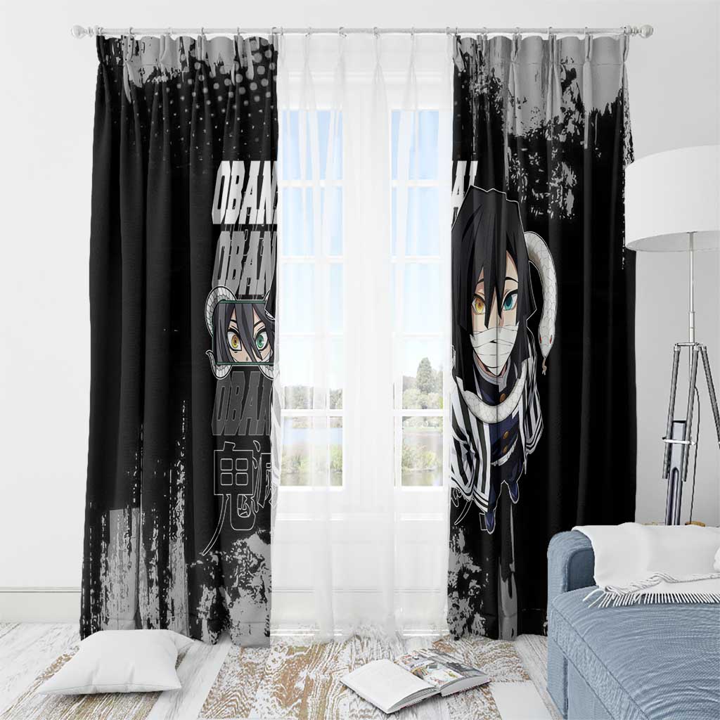 Obanai Iguro Demon Slayer Monochrome Window Curtain Design with Snake and Grunge Texture - The Mazicc