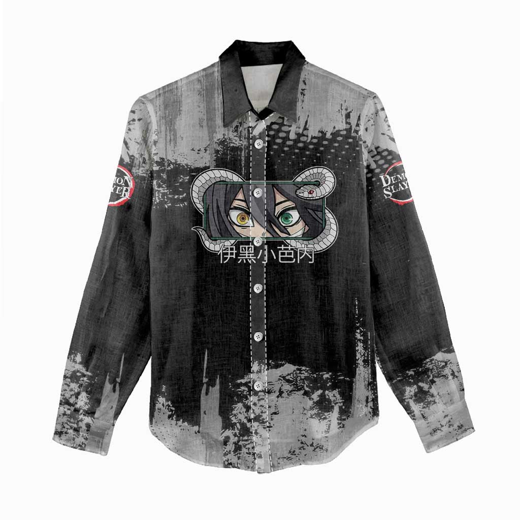 Obanai Iguro Demon Slayer Monochrome Women Casual Shirt Design with Snake and Grunge Texture - The Mazicc