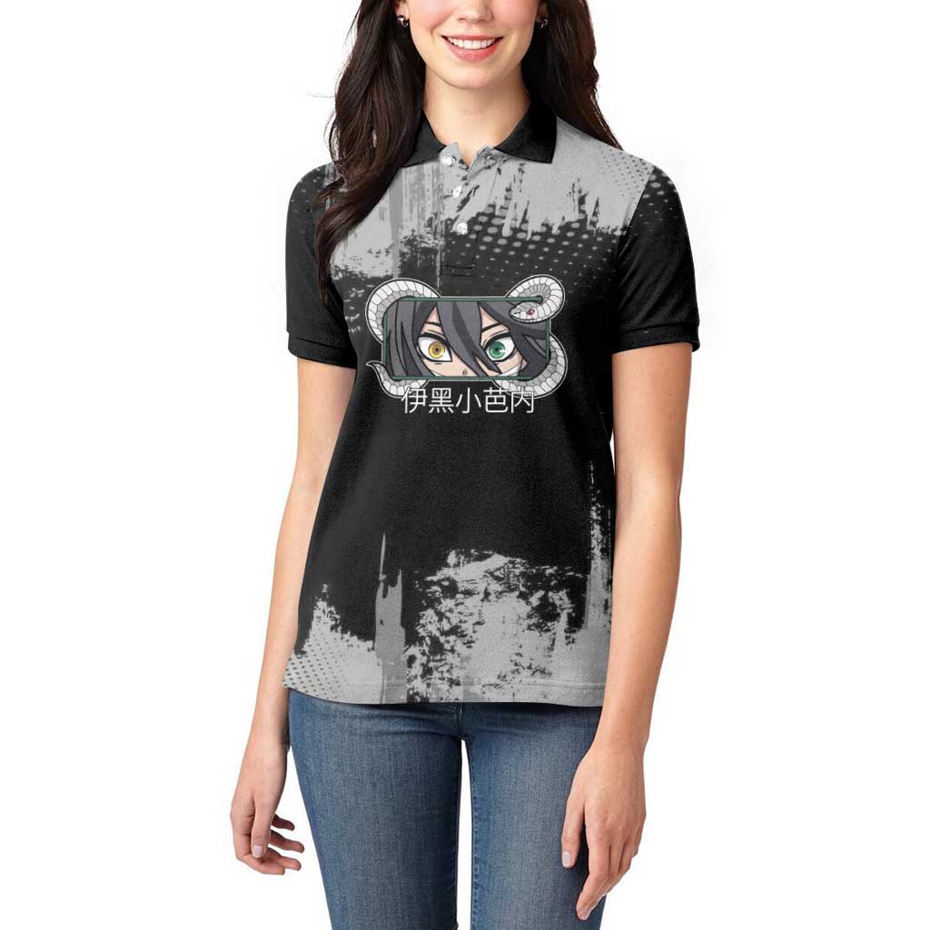 Obanai Iguro Demon Slayer Monochrome Women Polo Shirt Design with Snake and Grunge Texture - The Mazicc