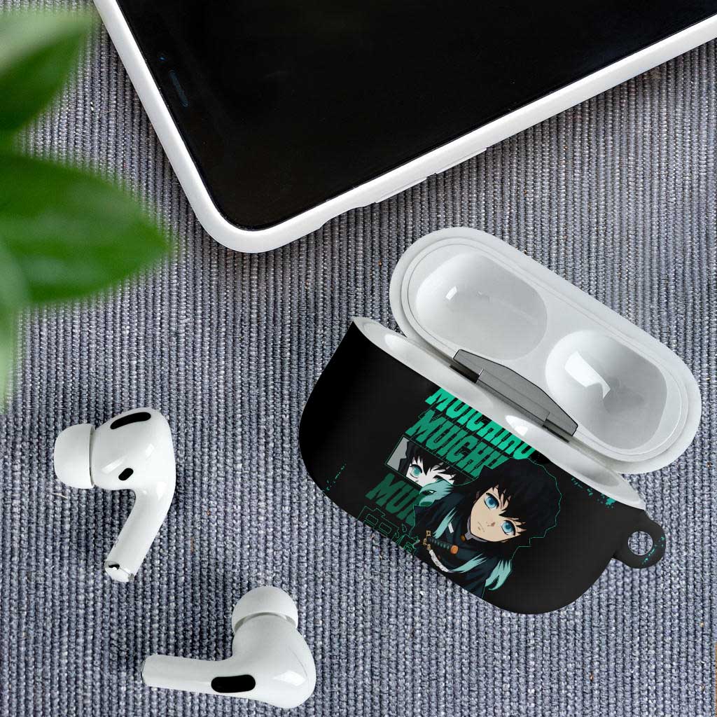 Muichiro Tokito Demon Slayer Green and Black Grunge Style AirPods Case with Mist Hashira Eyes and Bold Typography - The Mazicc