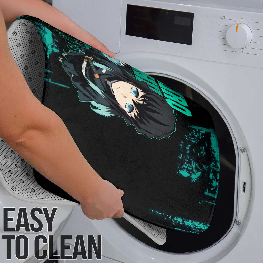 Muichiro Tokito Demon Slayer Green and Black Grunge Style Bathroom Set with Mist Hashira Eyes and Bold Typography - The Mazicc