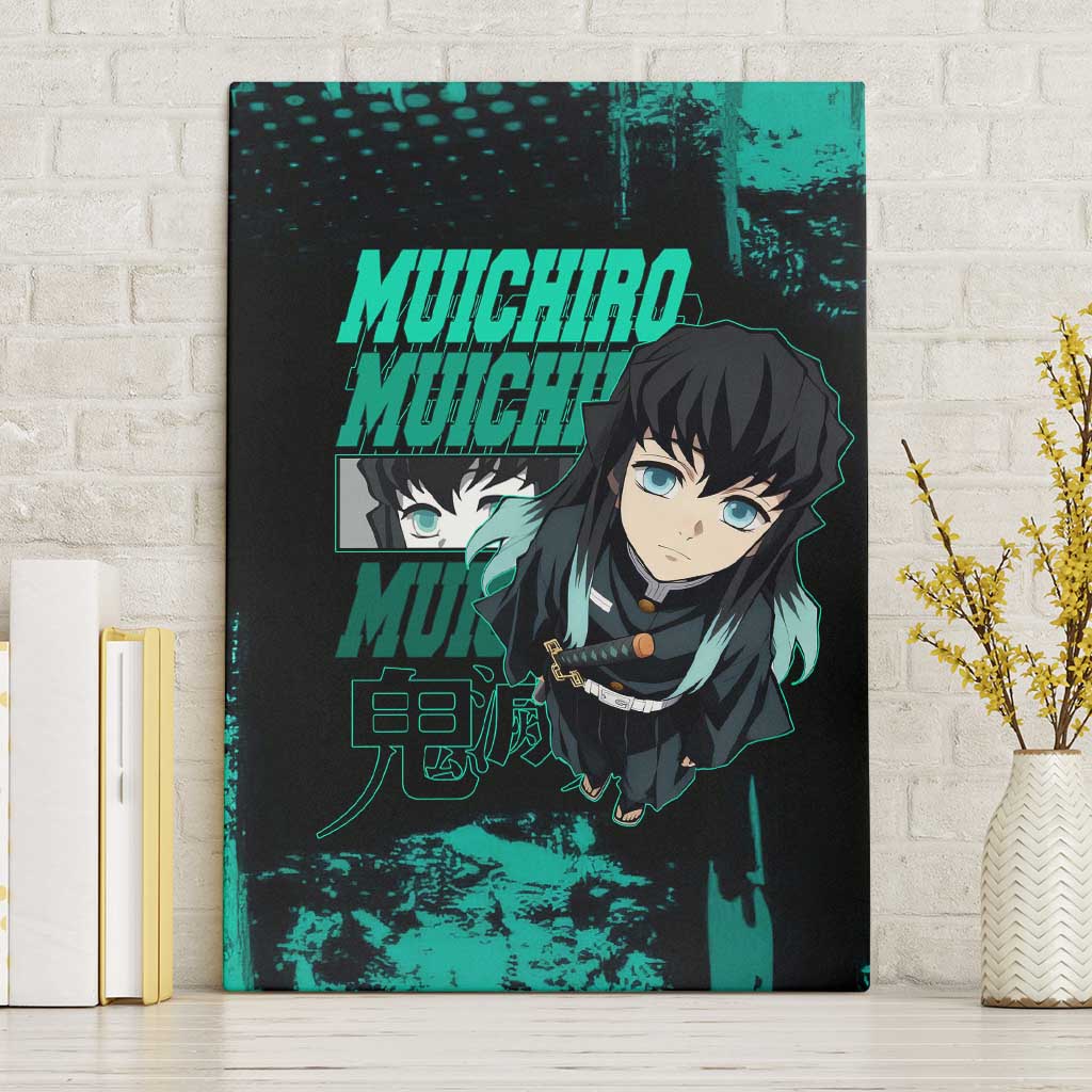Muichiro Tokito Demon Slayer Green and Black Grunge Style Canvas Wall Art with Mist Hashira Eyes and Bold Typography - The Mazicc