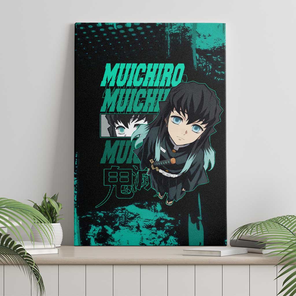 Muichiro Tokito Demon Slayer Green and Black Grunge Style Canvas Wall Art with Mist Hashira Eyes and Bold Typography - The Mazicc