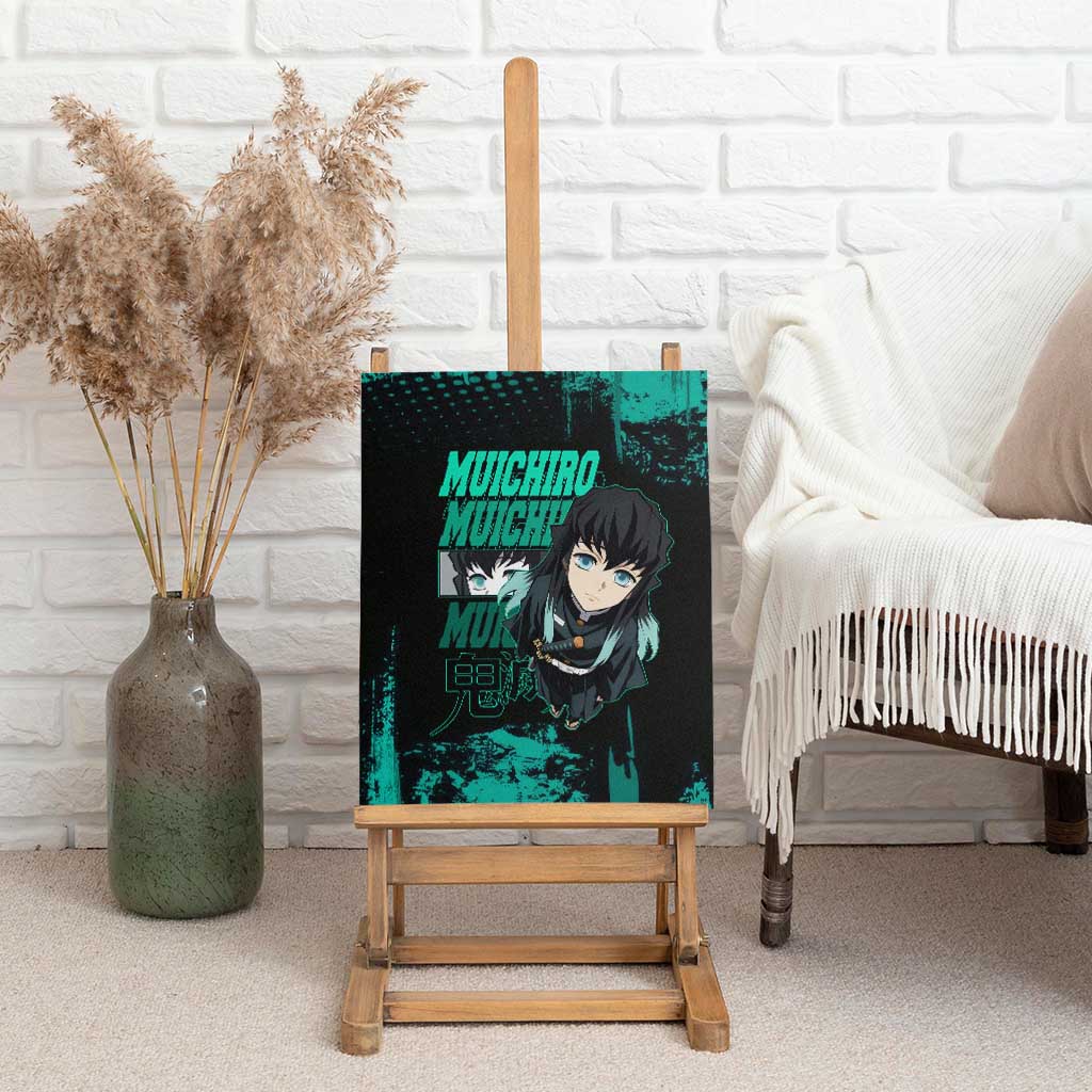 Muichiro Tokito Demon Slayer Green and Black Grunge Style Canvas Wall Art with Mist Hashira Eyes and Bold Typography - The Mazicc