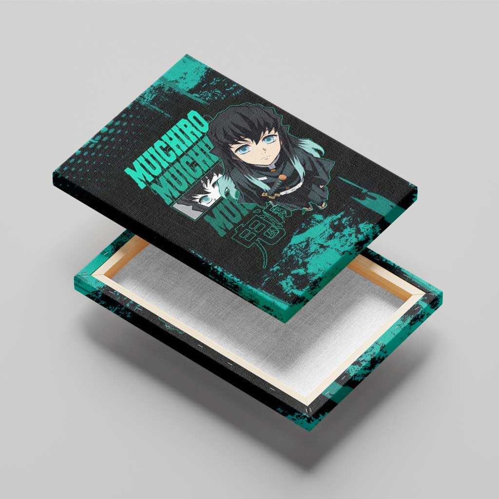 Muichiro Tokito Demon Slayer Green and Black Grunge Style Canvas Wall Art with Mist Hashira Eyes and Bold Typography - The Mazicc