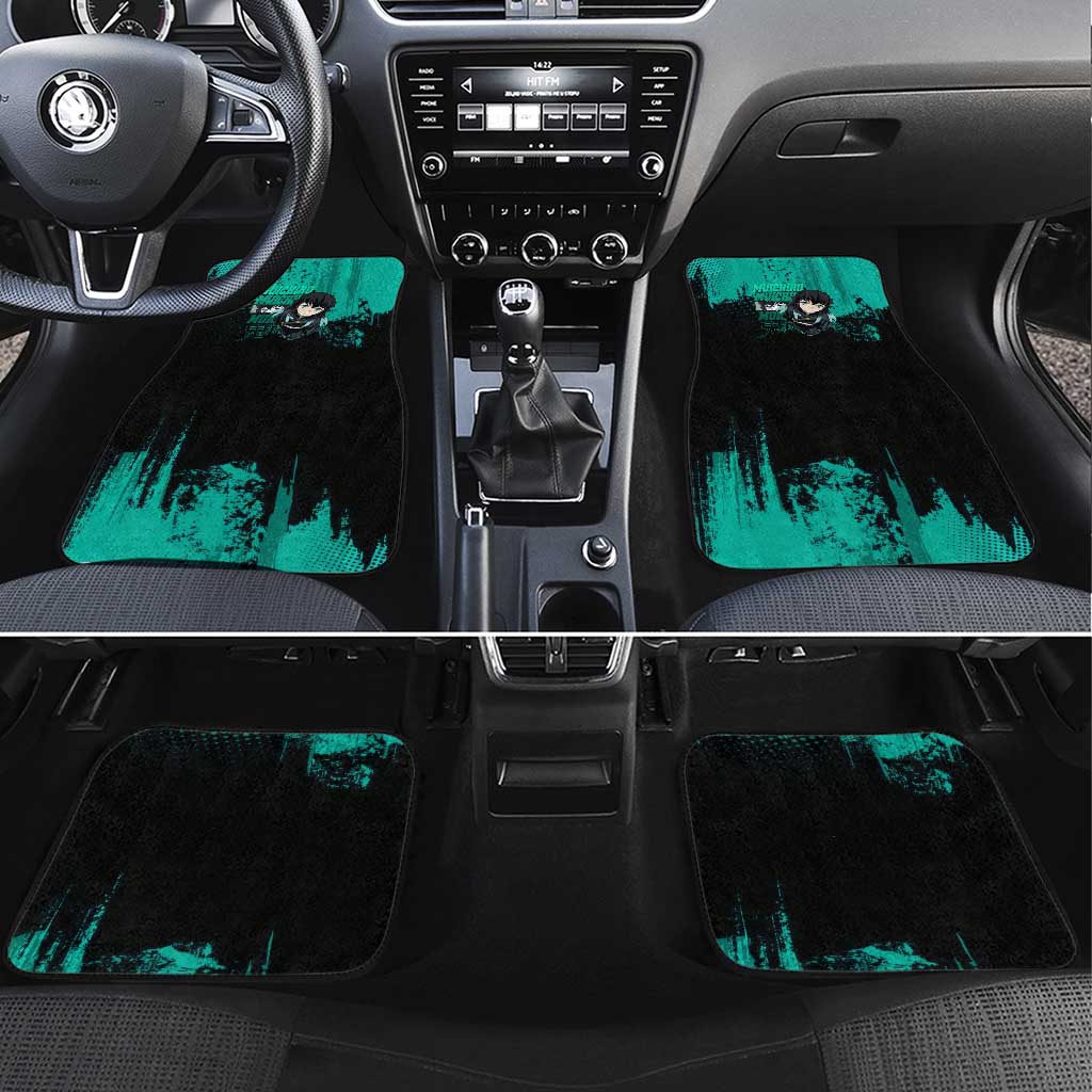 Muichiro Tokito Demon Slayer Green and Black Grunge Style Car Mats with Mist Hashira Eyes and Bold Typography - The Mazicc