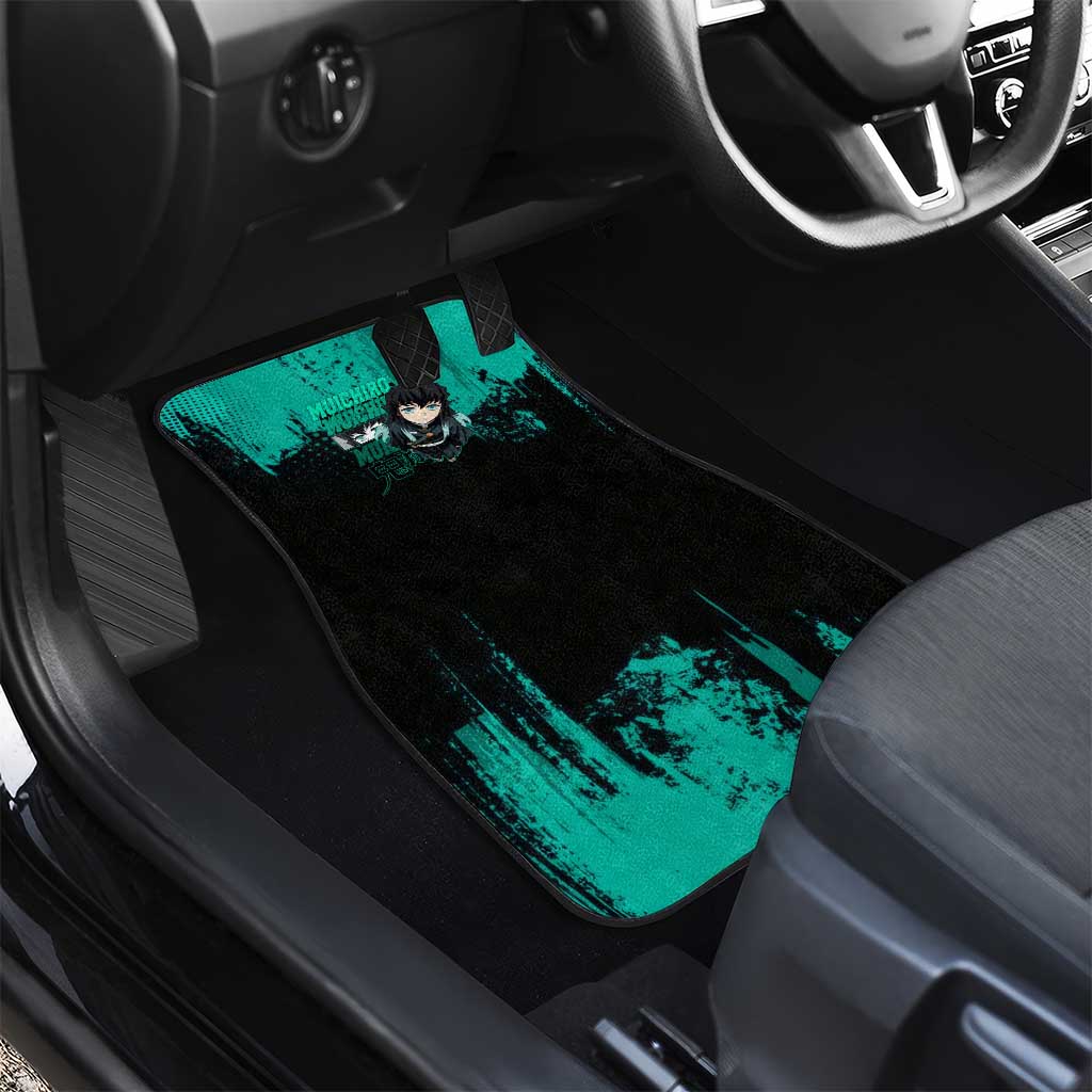 Muichiro Tokito Demon Slayer Green and Black Grunge Style Car Mats with Mist Hashira Eyes and Bold Typography - The Mazicc