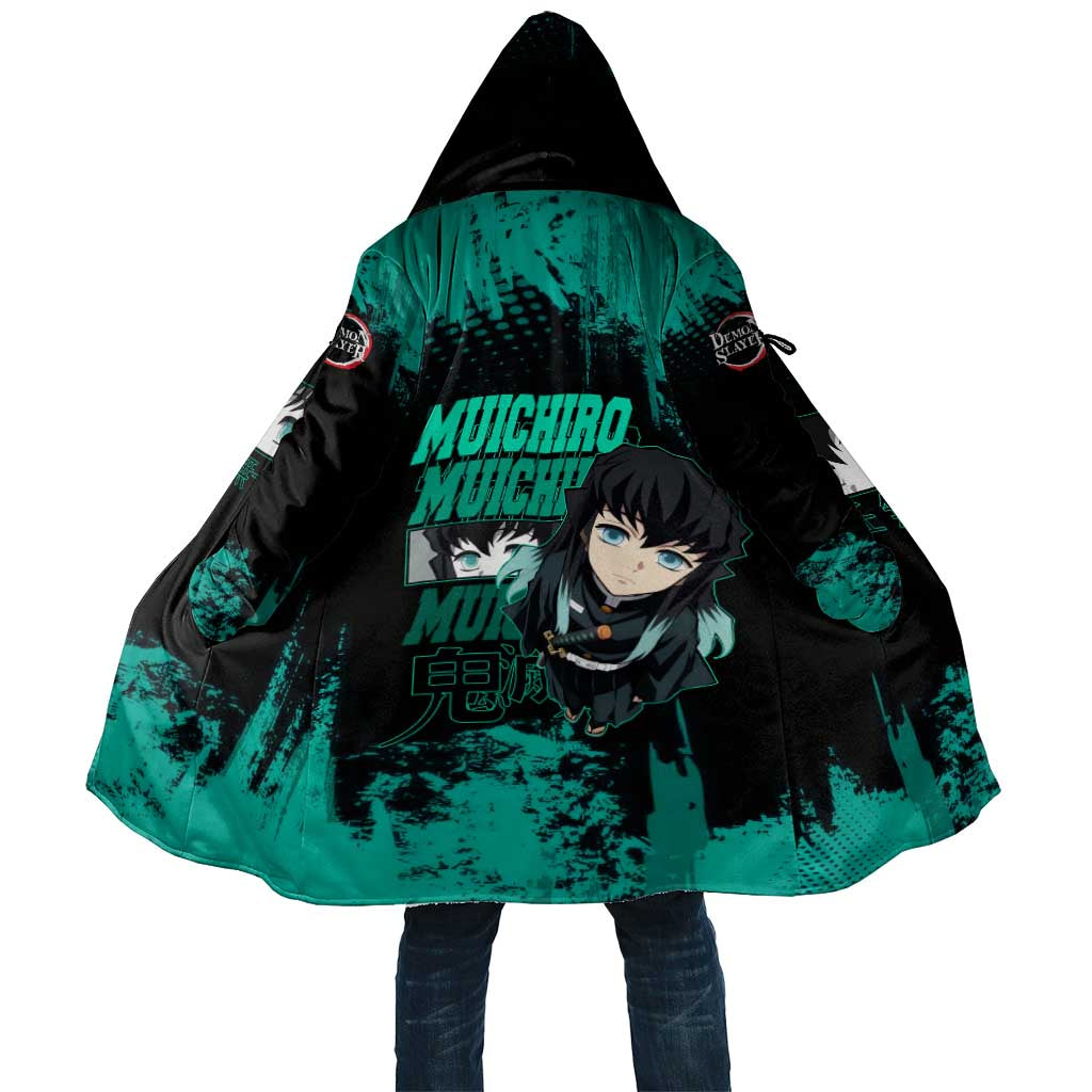 Muichiro Tokito Demon Slayer Green and Black Grunge Style Cloak with Mist Hashira Eyes and Bold Typography - The Mazicc