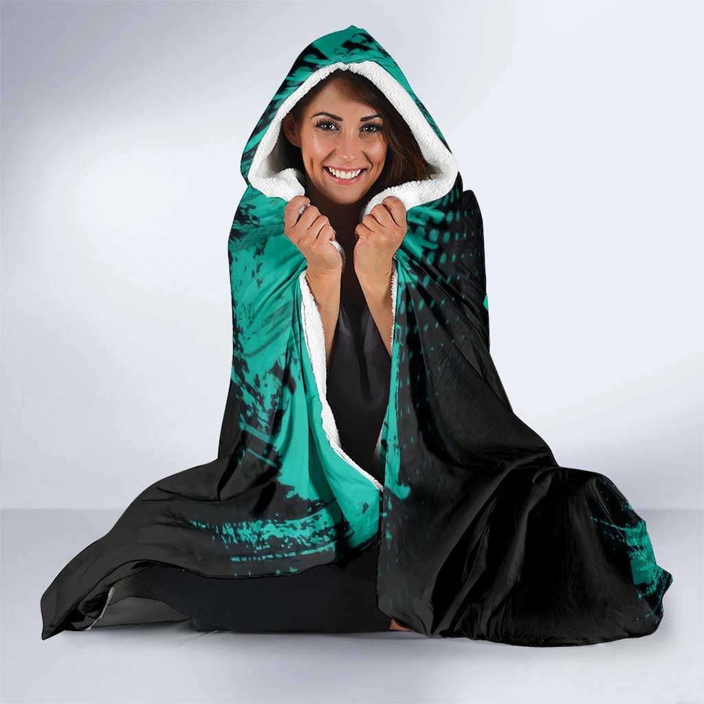 Muichiro Tokito Demon Slayer Green and Black Grunge Style Hooded Blanket with Mist Hashira Eyes and Bold Typography - The Mazicc