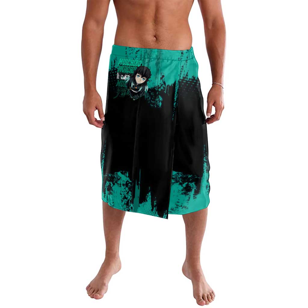 Muichiro Tokito Demon Slayer Green and Black Grunge Style Lavalava with Mist Hashira Eyes and Bold Typography - The Mazicc