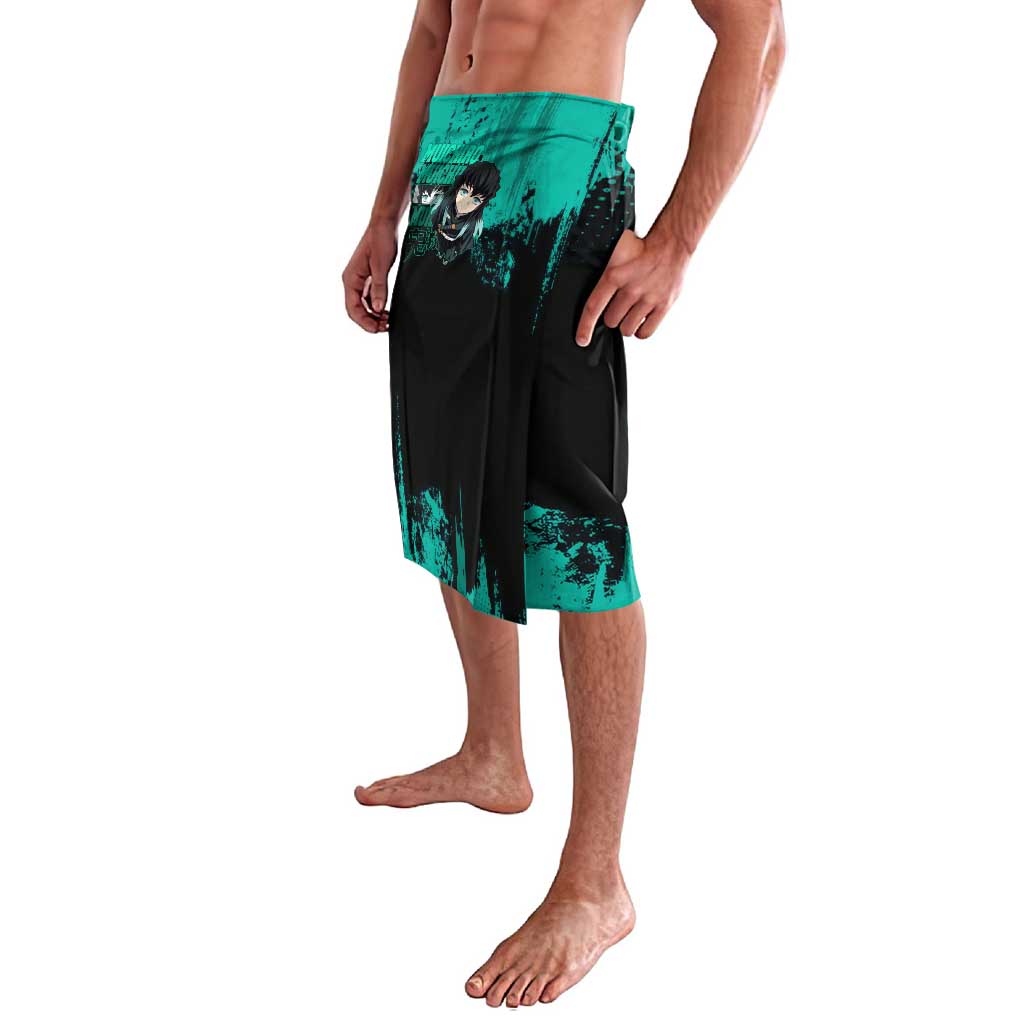 Muichiro Tokito Demon Slayer Green and Black Grunge Style Lavalava with Mist Hashira Eyes and Bold Typography - The Mazicc