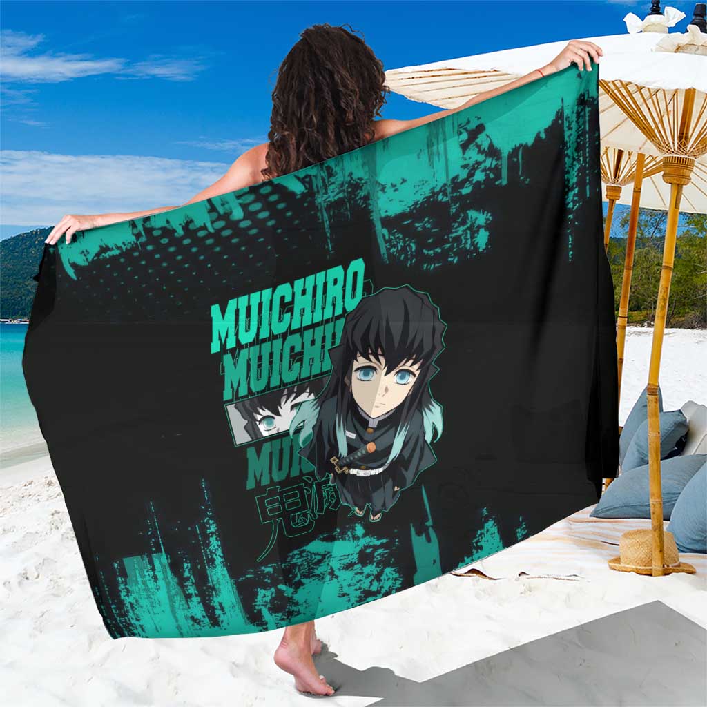 Muichiro Tokito Demon Slayer Green and Black Grunge Style Sarong with Mist Hashira Eyes and Bold Typography - The Mazicc