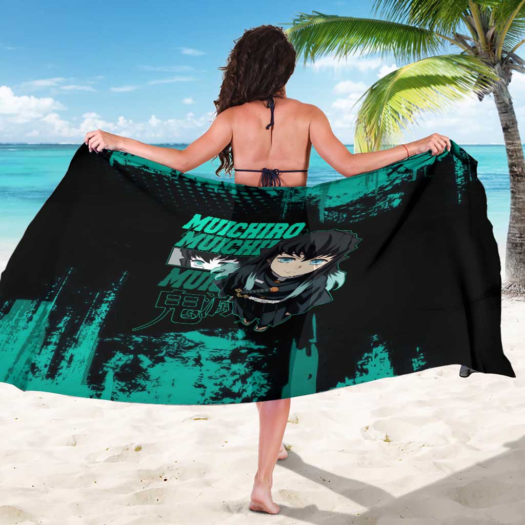 Muichiro Tokito Demon Slayer Green and Black Grunge Style Sarong with Mist Hashira Eyes and Bold Typography - The Mazicc