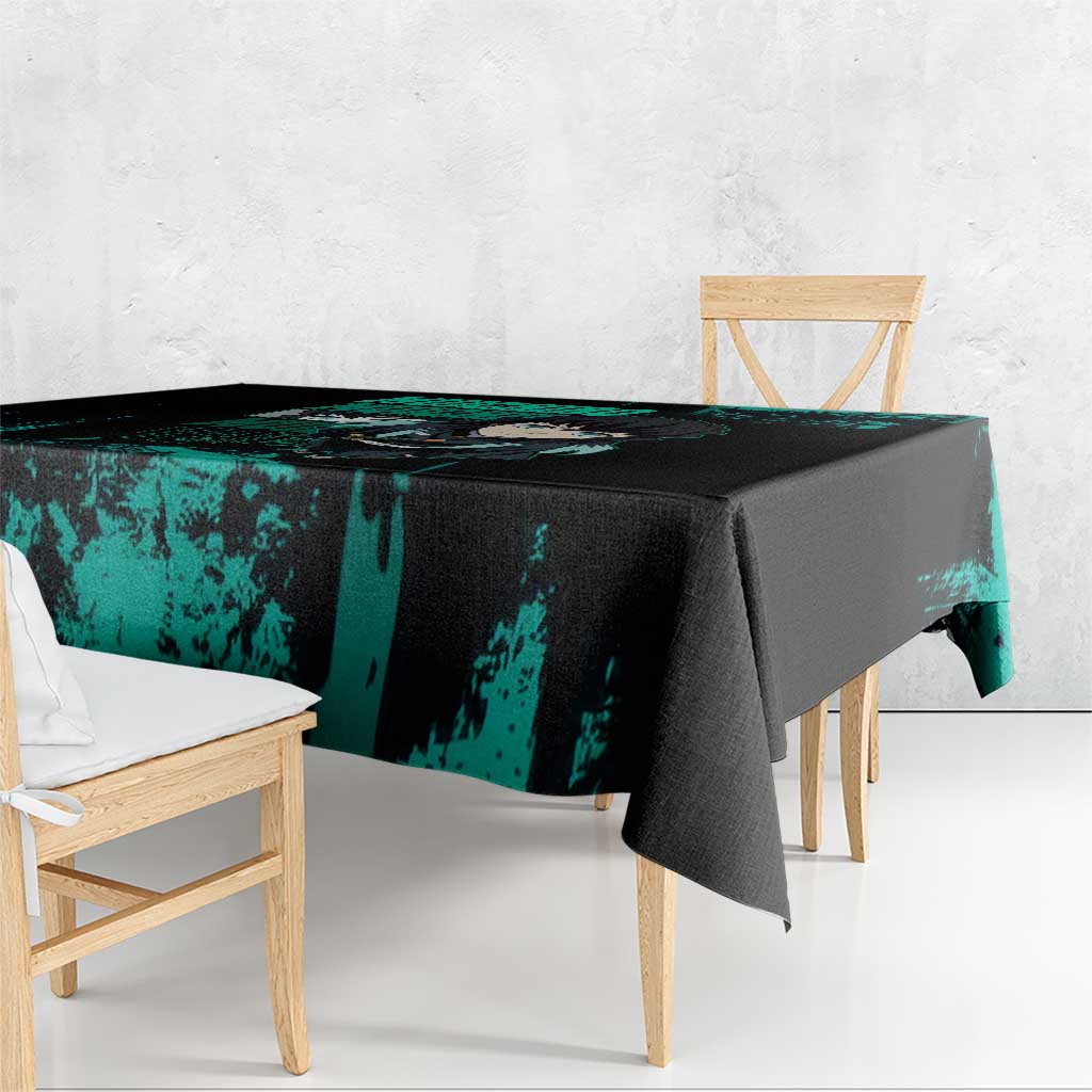 Muichiro Tokito Demon Slayer Green and Black Grunge Style Tablecloth with Mist Hashira Eyes and Bold Typography - The Mazicc