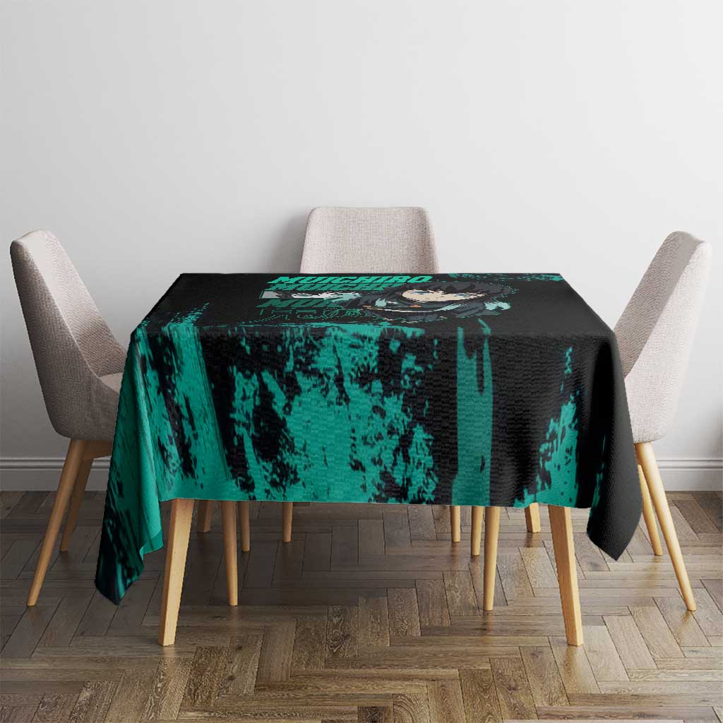 Muichiro Tokito Demon Slayer Green and Black Grunge Style Tablecloth with Mist Hashira Eyes and Bold Typography - The Mazicc