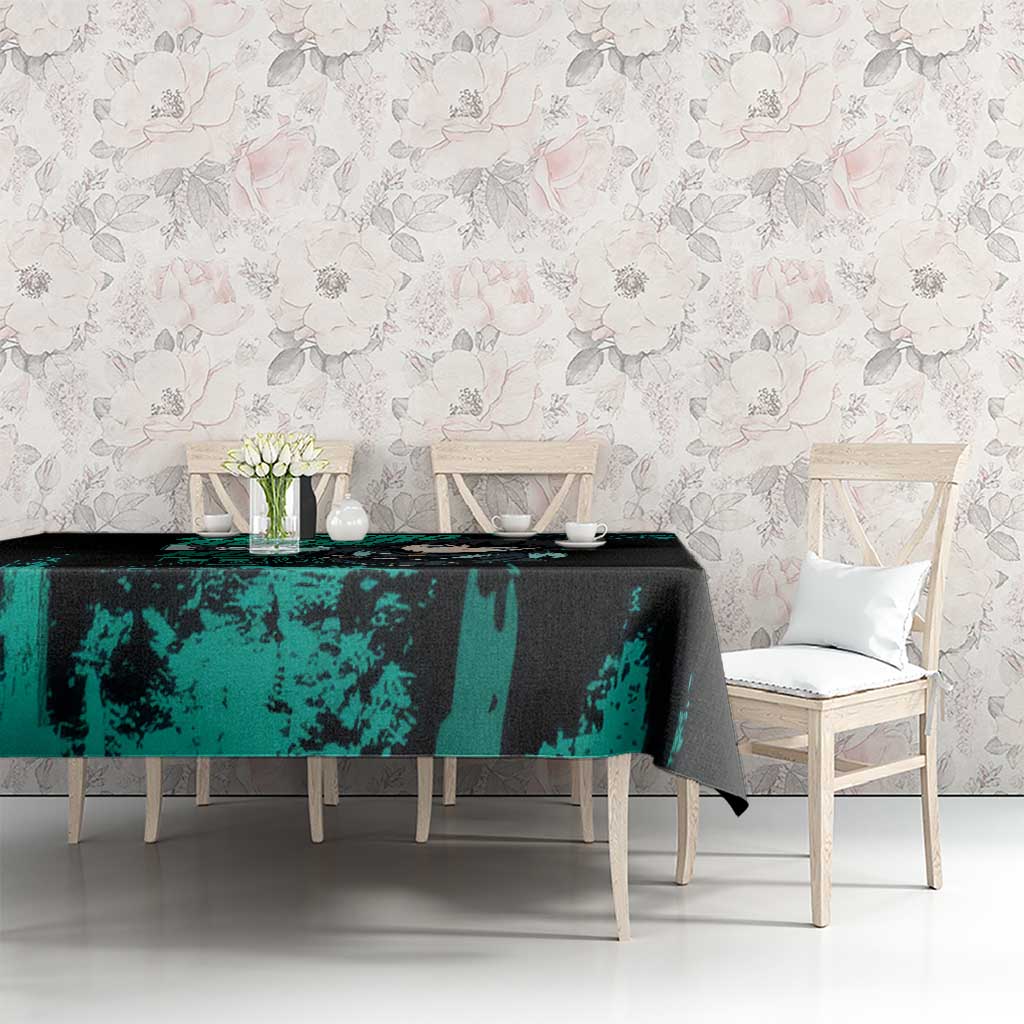 Muichiro Tokito Demon Slayer Green and Black Grunge Style Tablecloth with Mist Hashira Eyes and Bold Typography - The Mazicc