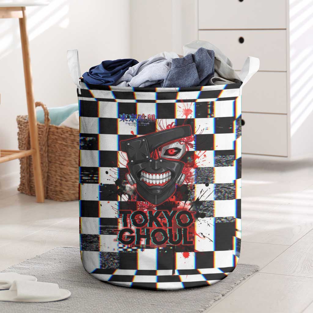 Tokyo Ghoul Kaneki Ken Laundry Basket Glitchcore Anime Style with Dark Checker Pattern