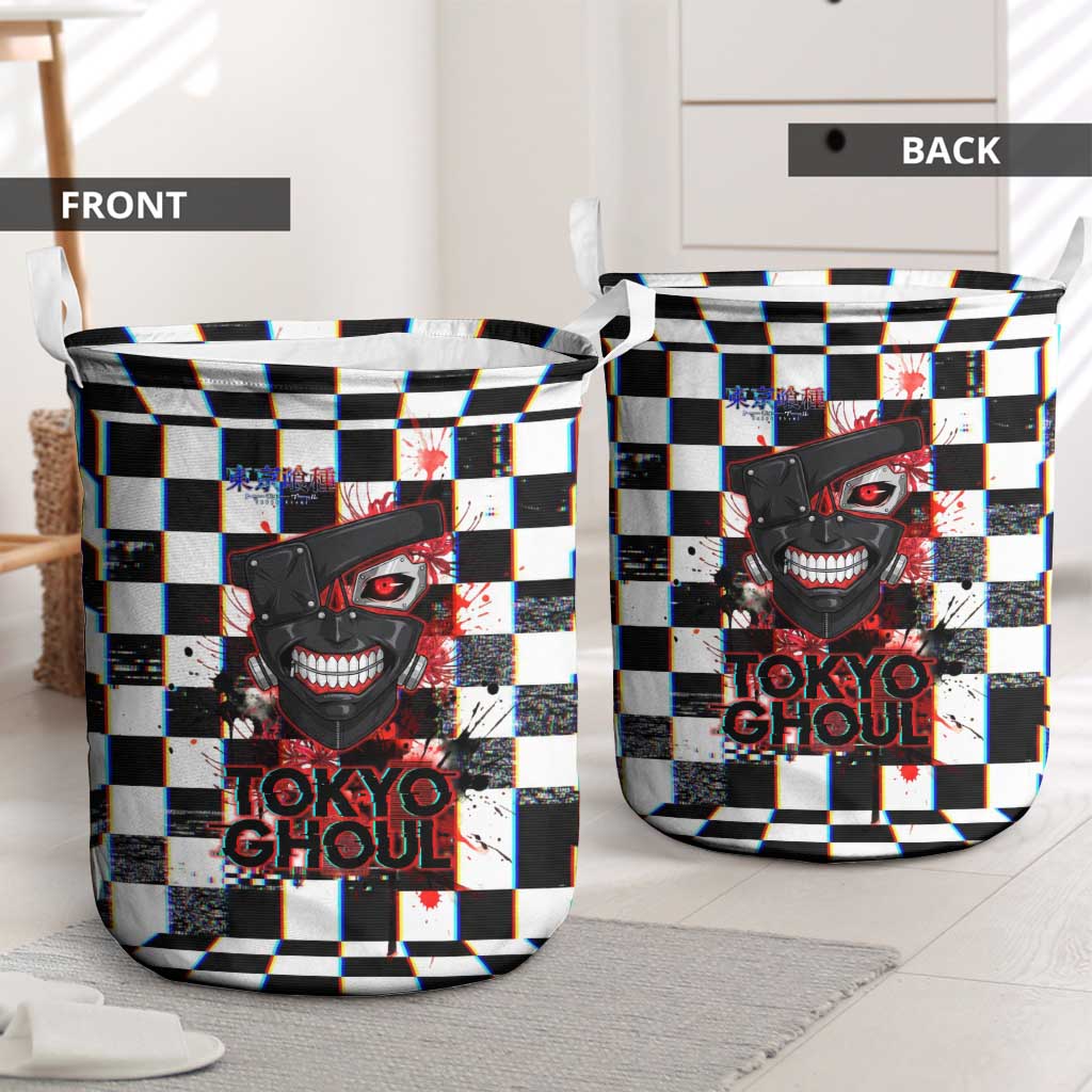 Tokyo Ghoul Kaneki Ken Laundry Basket Glitchcore Anime Style with Dark Checker Pattern