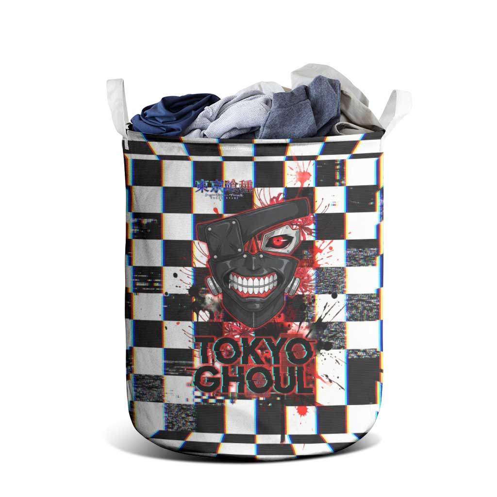 Tokyo Ghoul Kaneki Ken Laundry Basket Glitchcore Anime Style with Dark Checker Pattern