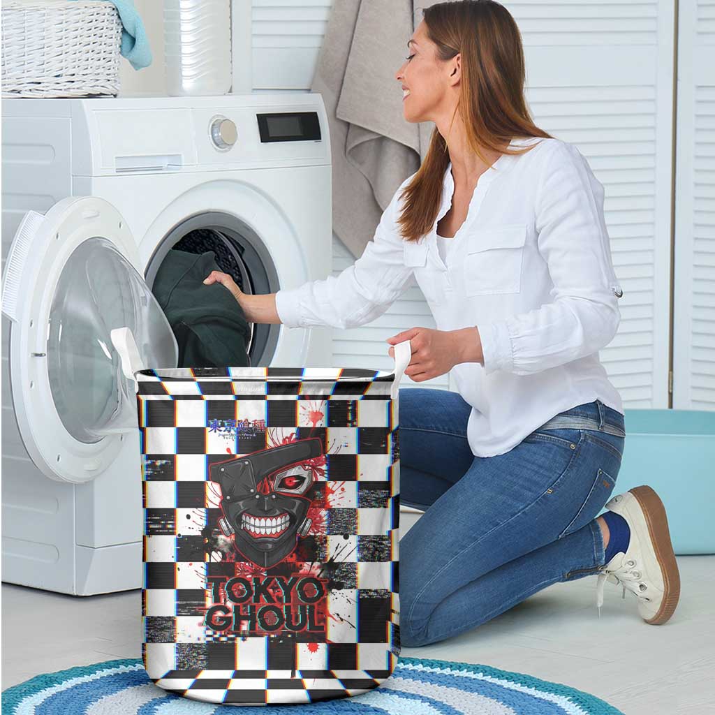 Tokyo Ghoul Kaneki Ken Laundry Basket Glitchcore Anime Style with Dark Checker Pattern