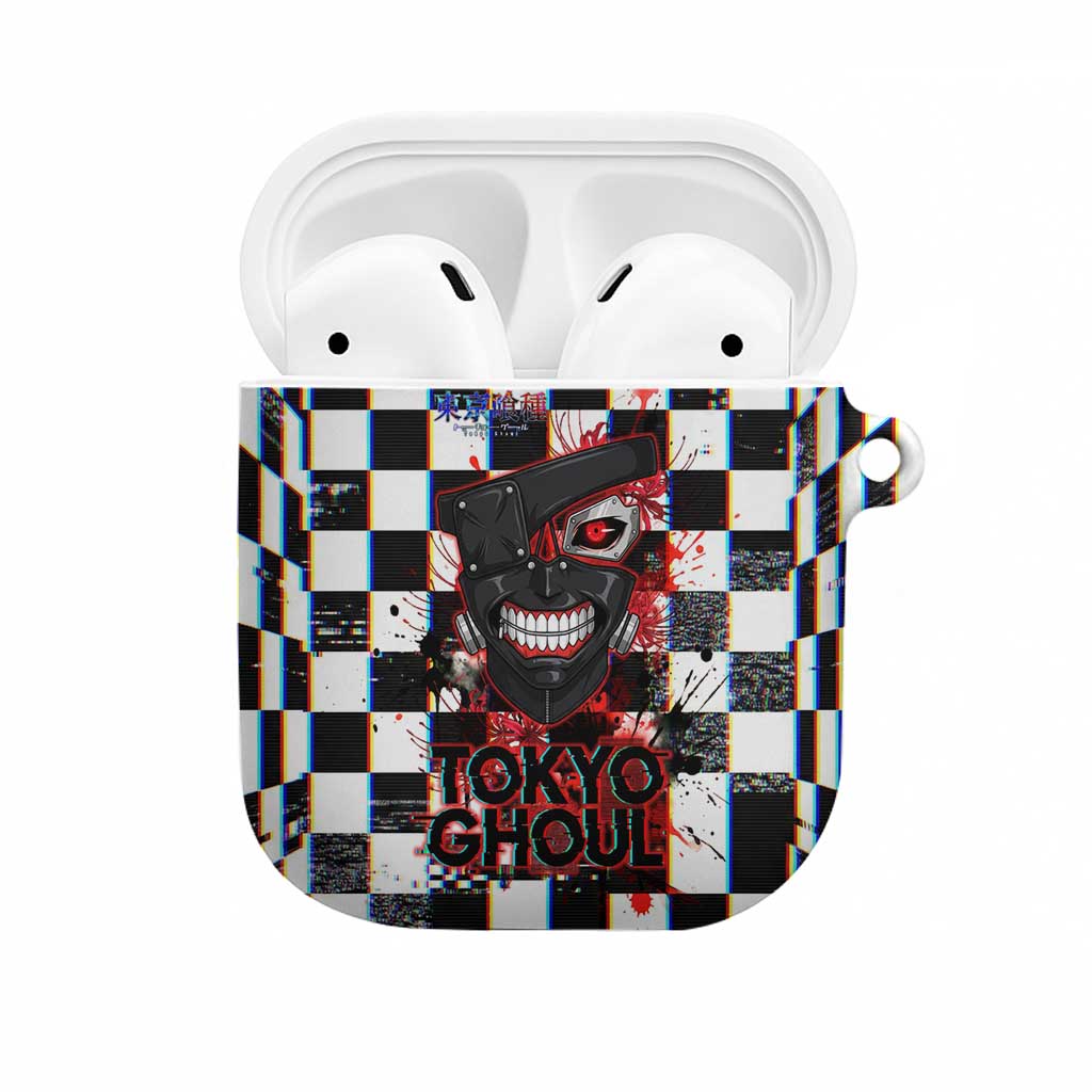 Tokyo Ghoul Kaneki Ken AirPods Case Glitchcore Anime Style with Dark Checker Pattern