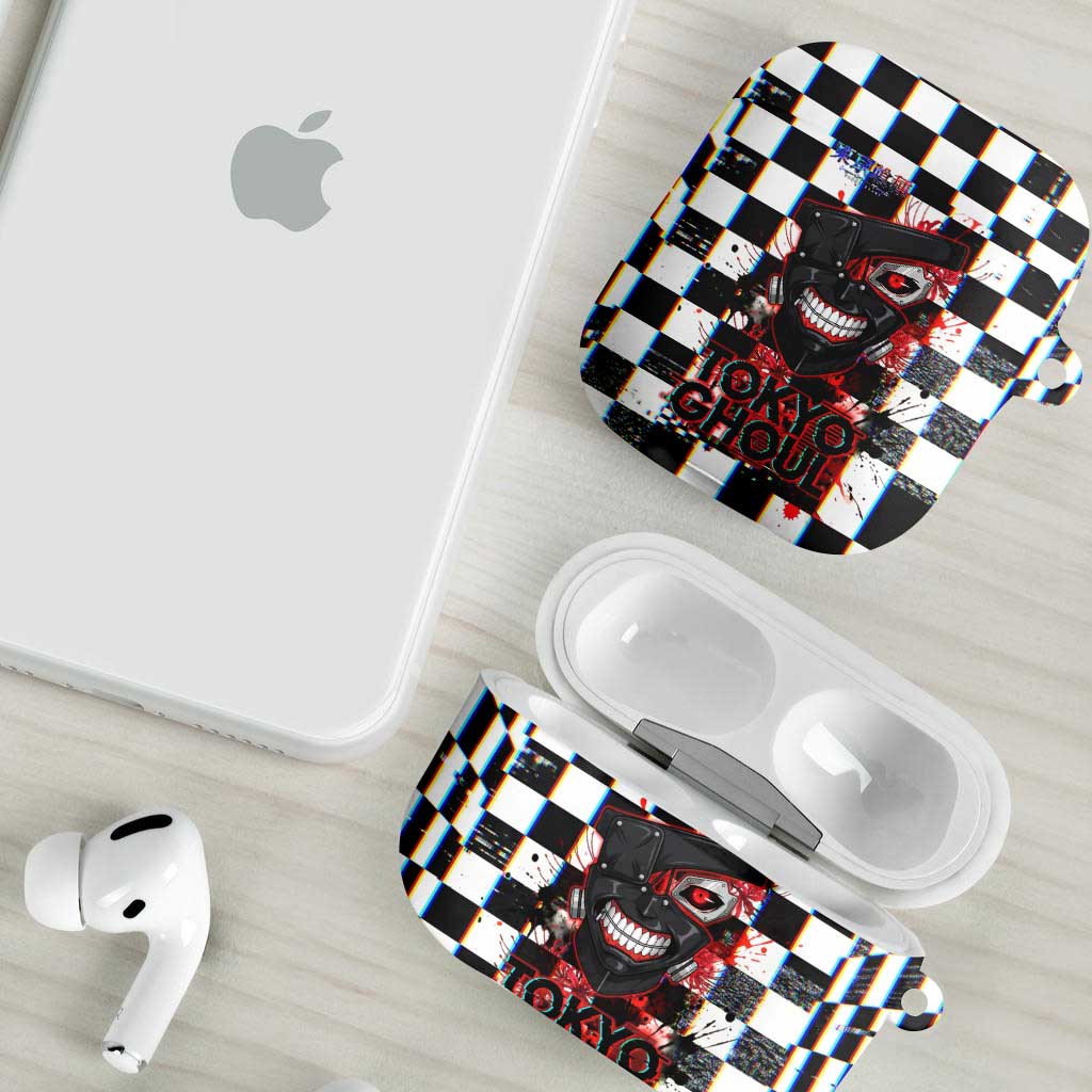 Tokyo Ghoul Kaneki Ken AirPods Case Glitchcore Anime Style with Dark Checker Pattern