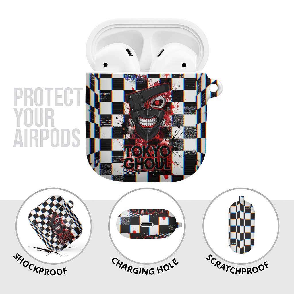 Tokyo Ghoul Kaneki Ken AirPods Case Glitchcore Anime Style with Dark Checker Pattern